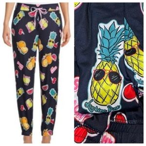 🆕 Briefly Stated Yummy Fruit Sleep Jogger PJ Pants, Medium 🍊🍑🍉🍒🍋🍍